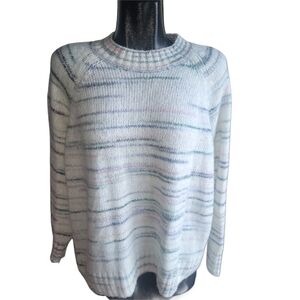 Old Navy White Knit Crew Neck Sweater with Multicolor Stripes XL